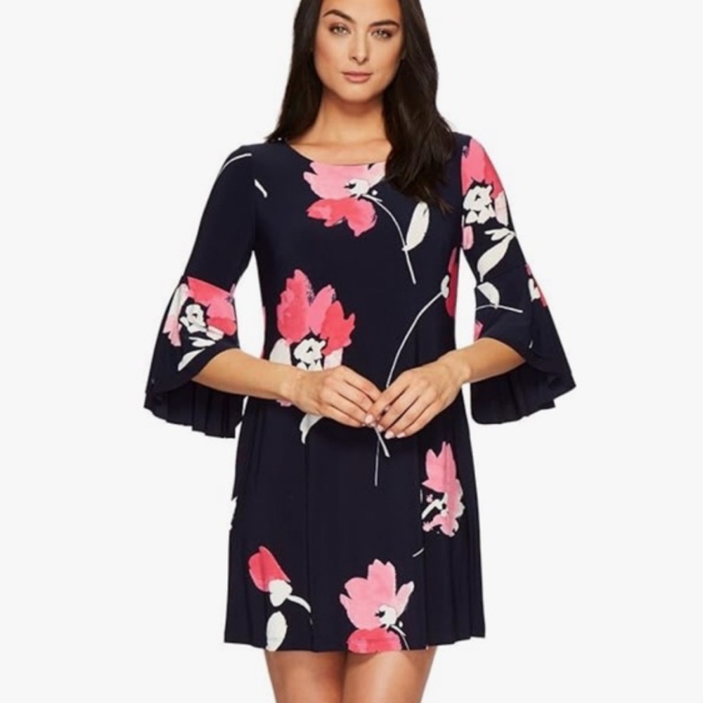 Lauren Ralph Lauren Navy Blue Flutter Sleeve Pink Floral Mini Dress